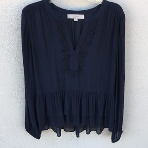 - 🎄 - Ann Taylor Loft sz S Navy Blue Lace Peplum Top